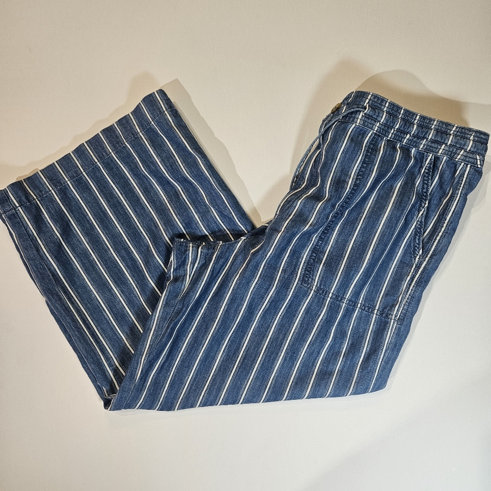 American Eagle Jeans Womens 12 Blue White Striped Wide Leg High‎ Rise 90s Retro